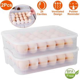 2Pcs Plastic Egg Holder Stackable Egg Storage Box Egg Rack for Refrigerator 24 Cavity Per Container