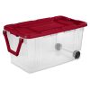 160 Qt. Wheeled Storage Box Plastic, Infra Red, Set of 2