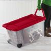 160 Qt. Wheeled Storage Box Plastic, Infra Red, Set of 2