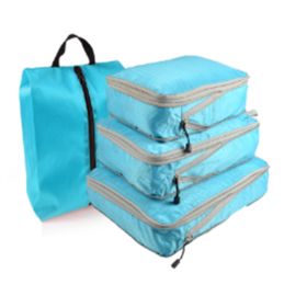 Packing Cubes for Travel, 4 Pcs Travel Cubes Storage Set with Shoe Bag Suitcase Organizer Lightweight Luggage for Travel Accessories (Color: Blue)