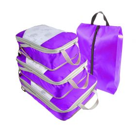 Packing Cubes for Travel, 4 Pcs Travel Cubes Storage Set with Shoe Bag Suitcase Organizer Lightweight Luggage for Travel Accessories (Color: PURPLE)